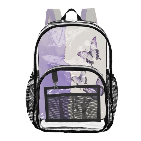 Ttyddzy Clear Backpack Heavy Duty PVC Transparent Backpack for College Workplace, Purple Tear Butterflies