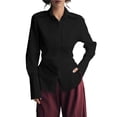 thumbnail image 3 of Chemises à Boutons pour Femmes Manches Longues Chemises Habillées Col Bureau Blouses Unies Corset Hauts Noir P, 3 of 10