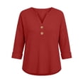 thumbnail image 4 of FchengtaiS Womens 3/4 Sleeve Waffle Knit Tops Button Down V Neck Shirts Spring Fall Casual Business Outfits, 4 of 7