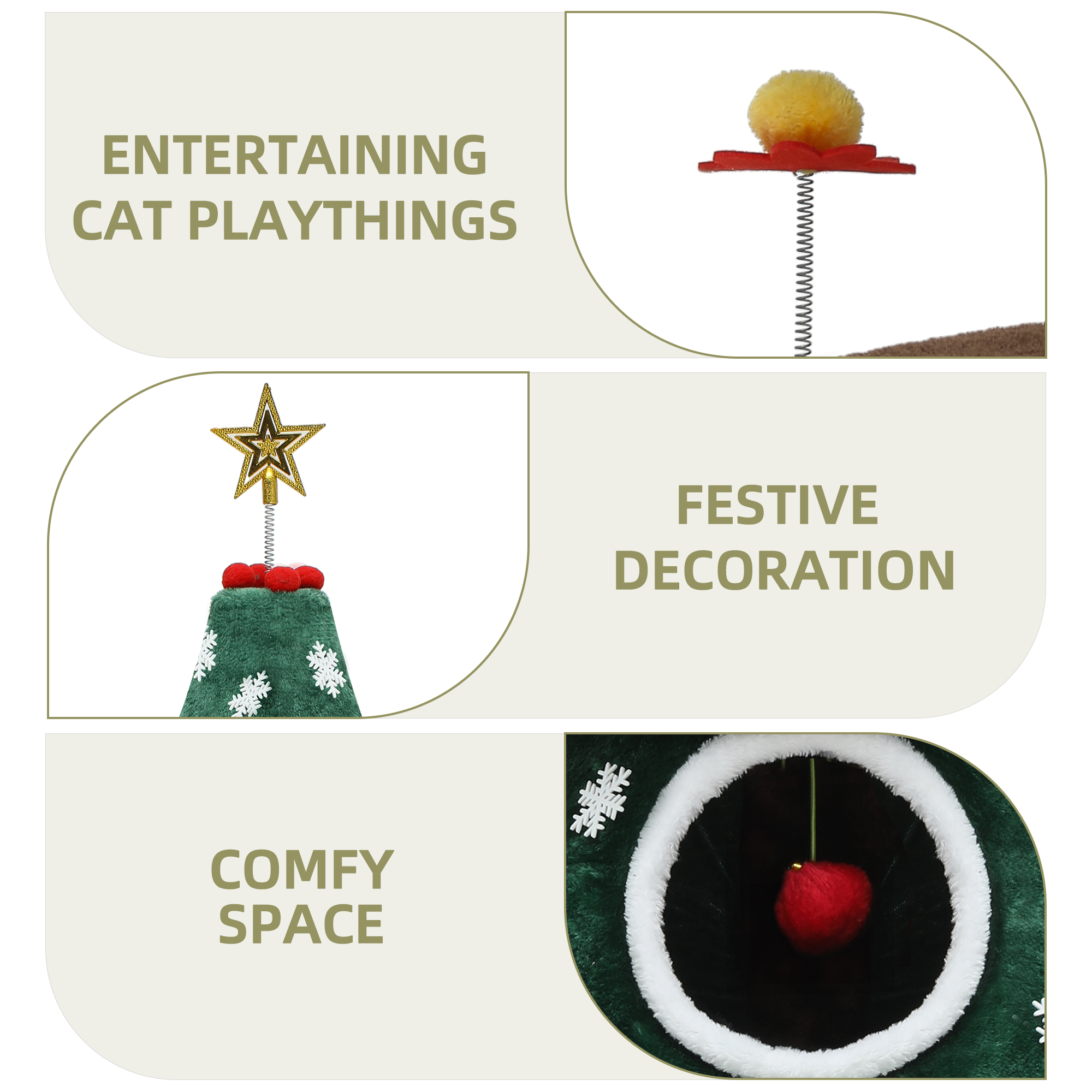 Uforic 52" Large Christmas Cat Tree Tower with 2 Condos &Teaser Plaything, Green
