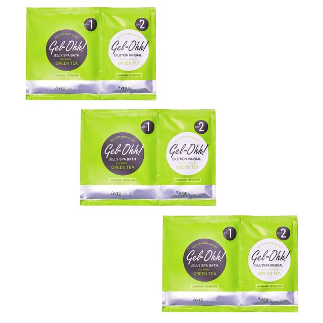 AvryBeauty Gel-Ohh Jelly Spa Bath Paquete de 3 Té verde con infusión de té verde Pedicura perfumada Servicios de salón Pedicura con gelatina Pedi Terapia de calor y aroma