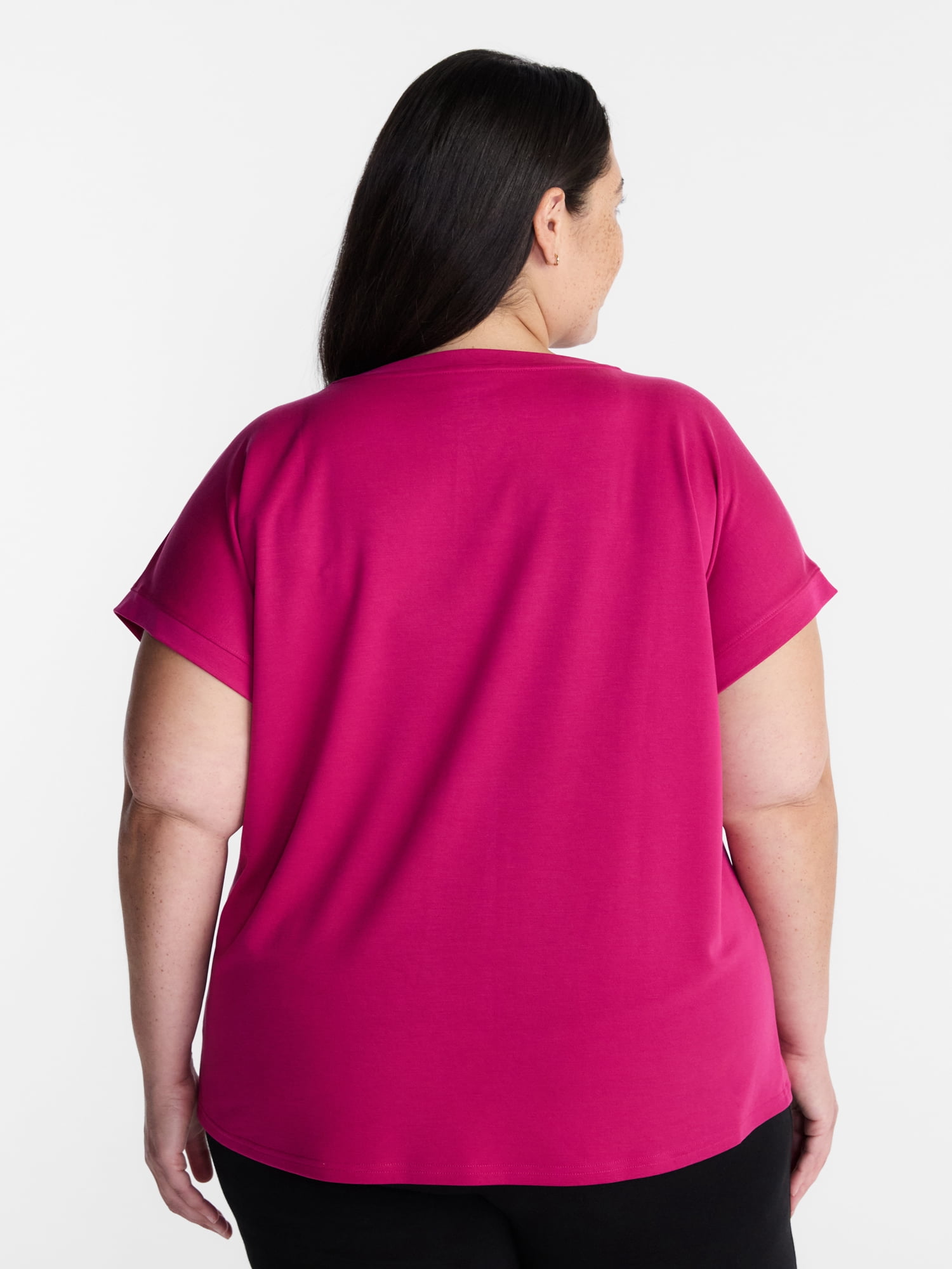 Terra & Sky Women’s Plus Scoop Neck Tunic Tee with Short Sleeves, Sizes 0X-5X