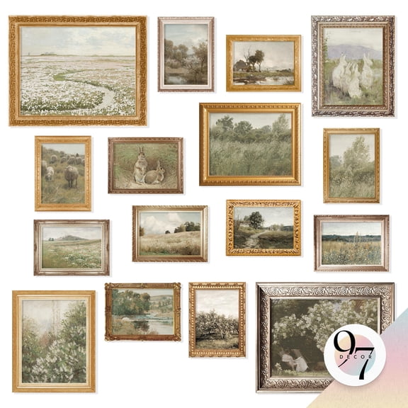 97 Decor French Country 11x14 Vintage Botanical Art Print Set, 16 Pieces