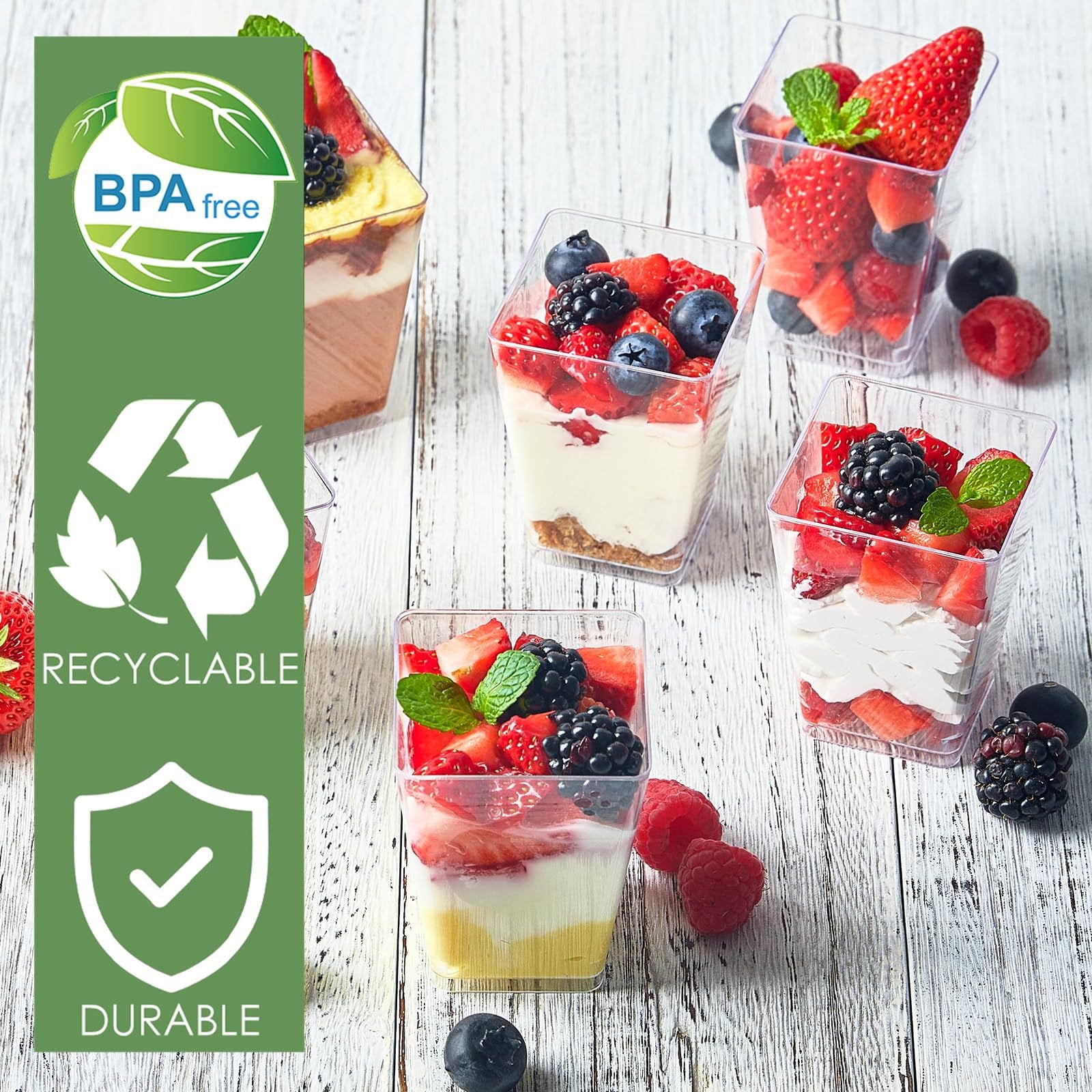 IPEWLEX 20-Pack Clear Disposable Plastic Dessert Cups with Flat Lid - Stereoscopic Jelly Cups for Mini Cakes, Pudding, and More - Convenient and Environmentally Friendly