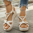 thumbnail image 5 of Viluyesy Women's Platform Sandals, Ankle Elastic Strap Boho Style Open Toe Summer Casual Thick Sole Shoes Beige, 5 of 9