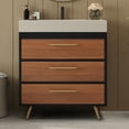 thumbnail image 2 of 30" Sintered Stone Top Bathroom Vanity with Storage, Bathroom Vanity with Ceramic Sink, Freestanding Storage Cabinet with Soft Close Drawers for Bathroom,Stone Gray,Walnut,White, 2 of 9