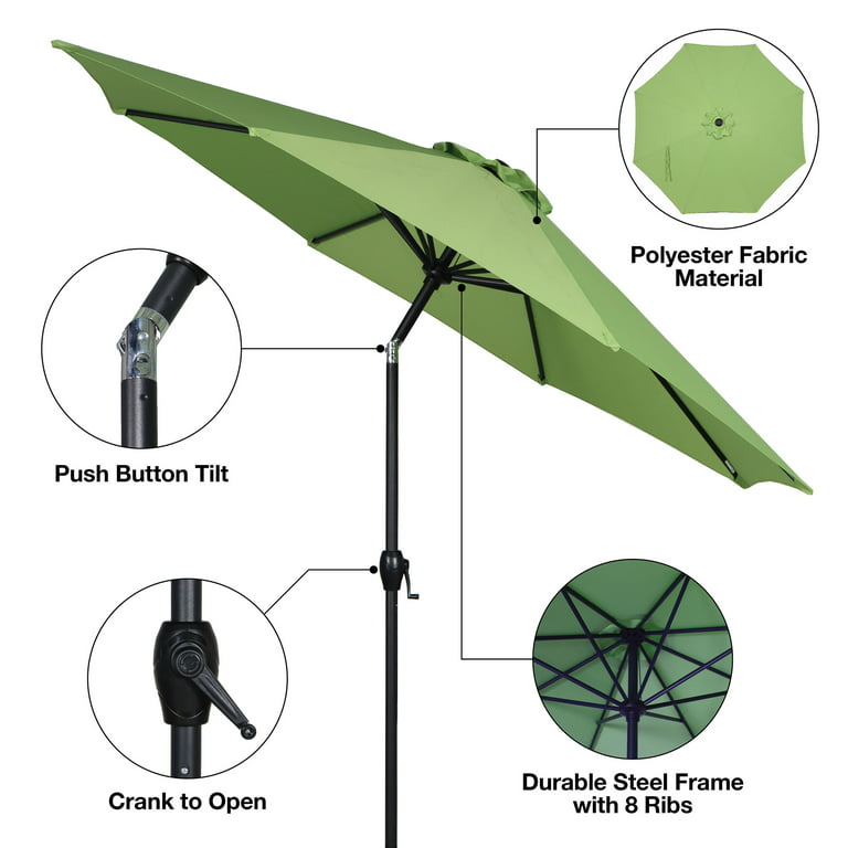 Mainstays 9ft Lime Green Round Outdoor Tilting Market Patio Umbrella with  Crank