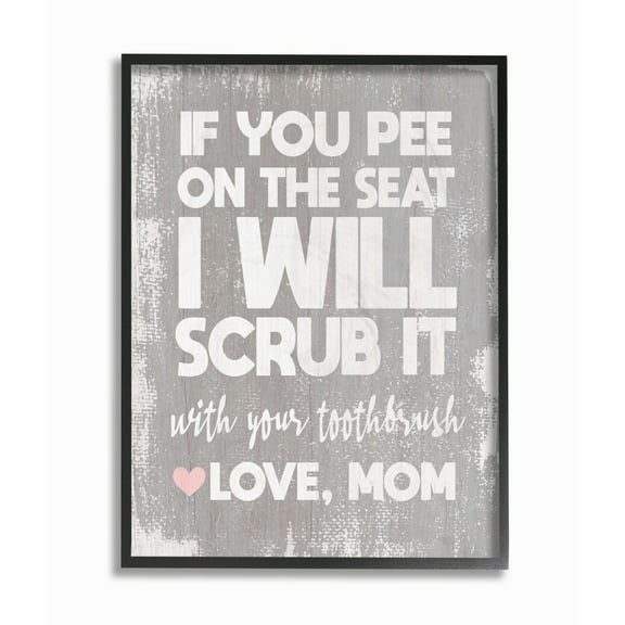 Stupell Industries Pee On Seat Funny Word Bathroom Wood Textured Grey Design Framed Giclee Texturized Art by Daphne Polselli