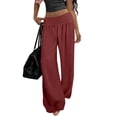 thumbnail image 2 of Linen Palazzo Pants for Women Wide Leg High Waisted Trousers Soft Flowy Yoga Bottoms Relaxed Fit Maternity Lounge Beach Streetwear, 2 of 6