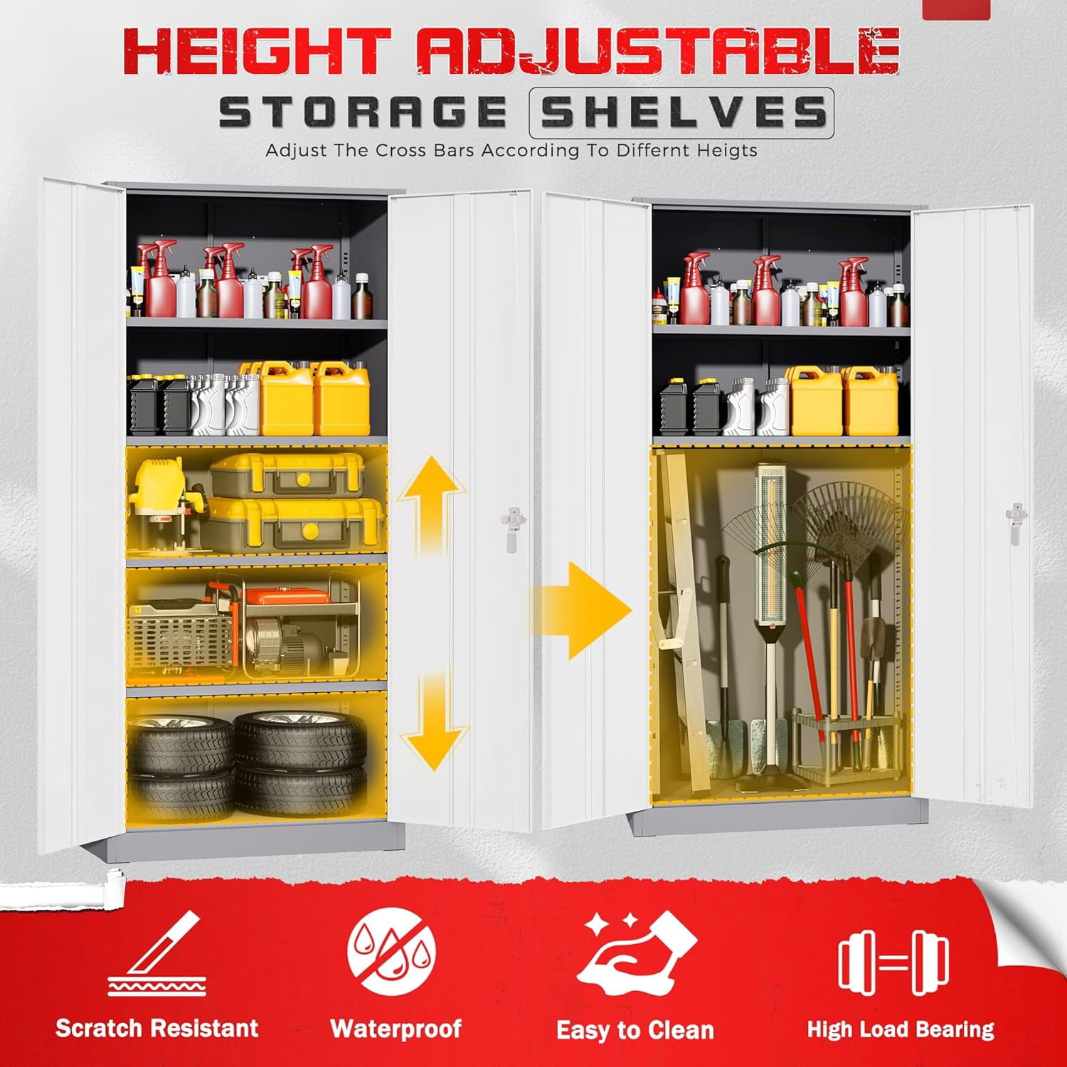 Pataku Garage Storage Cabinet Metal Locking Cabinet 5-Layer with Door Steel Multifunctional Storage Cabinet with 4 Adjustable Shelves, Tool Cabinets for Home, Office, Warehouse