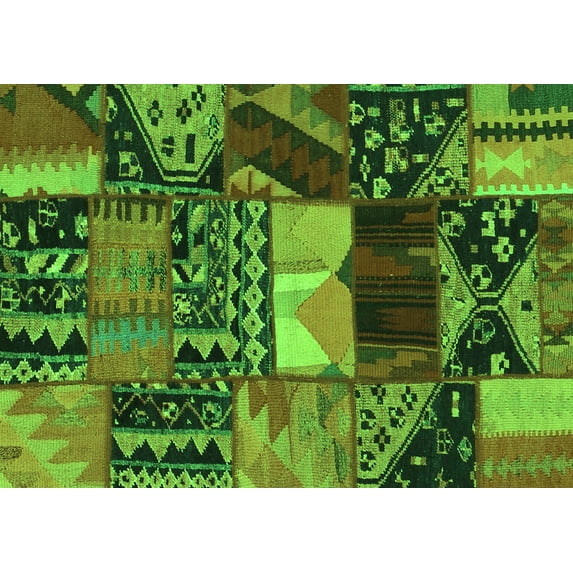 Ahgly Company Indoor Rectangle Patchwork Green Transitional Area Rugs, 5' x 8'