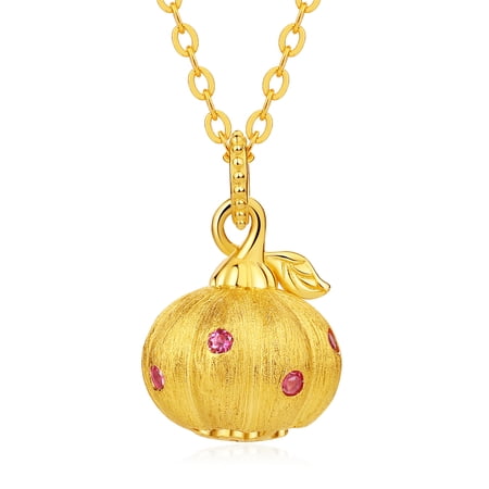 ZHOU LIU FU 925 Sterling Silver Pendant Necklace Pumkin Charm with Synthetic Ruby Fall Thanksgiving Halloween Jewelry Gift for Women
