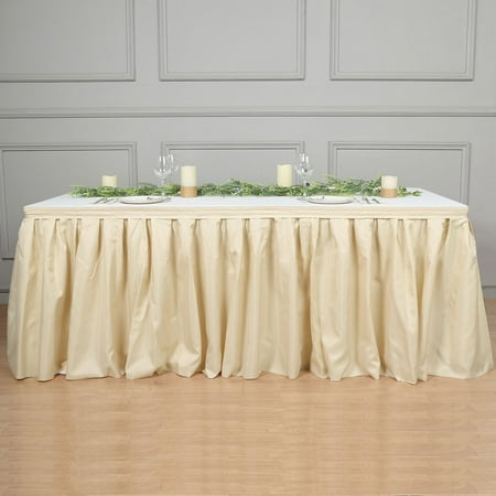 

Efavormart 14ft Beige Accordion Pleat Polyester Table Skirt for Kitchen Dining Catering Wedding Birthday Party Decorations Events