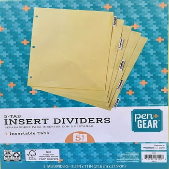 Pen+Gear Insertable Dividers, 5-Tab, Buff Paper, Clear Tabs (28190)