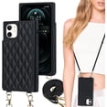 thumbnail image 3 of Crossbody Wallet Case for iPhone 12/iPhone 12 Pro with Card Slot Holder,Magnetic Flip Folio Purse,PU Leather with Detachable Lanyard Strap Lattice Pattern Case 6.1"(Black), 3 of 14