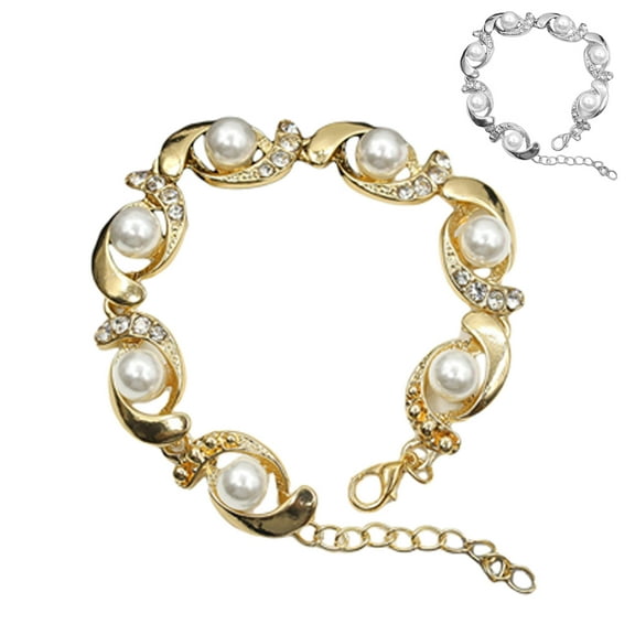 Dress Choice Faux Pearl Bracelet Crystal Fashion Rhinestone Adjustable Bracelet Bridal Wedding Handmade Bracelets Charm Body Jewelry Accessories Gift for Women and Girls