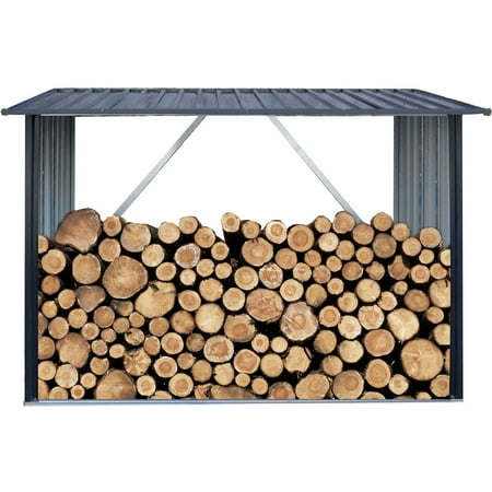 

Hanover Indoor Outdoor Galvanized Steel Woodshed Storage Rack Holds up to 69 Cu. Ft. of Stacked Firewood Dark Gray