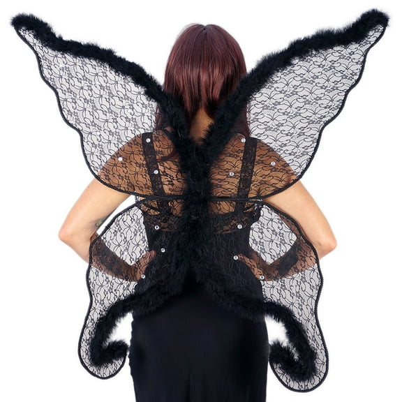 Zucker Feather Products Lace Fantasy Angel Wings w/Marabou Feather Trim - 40" x 30" - Black
