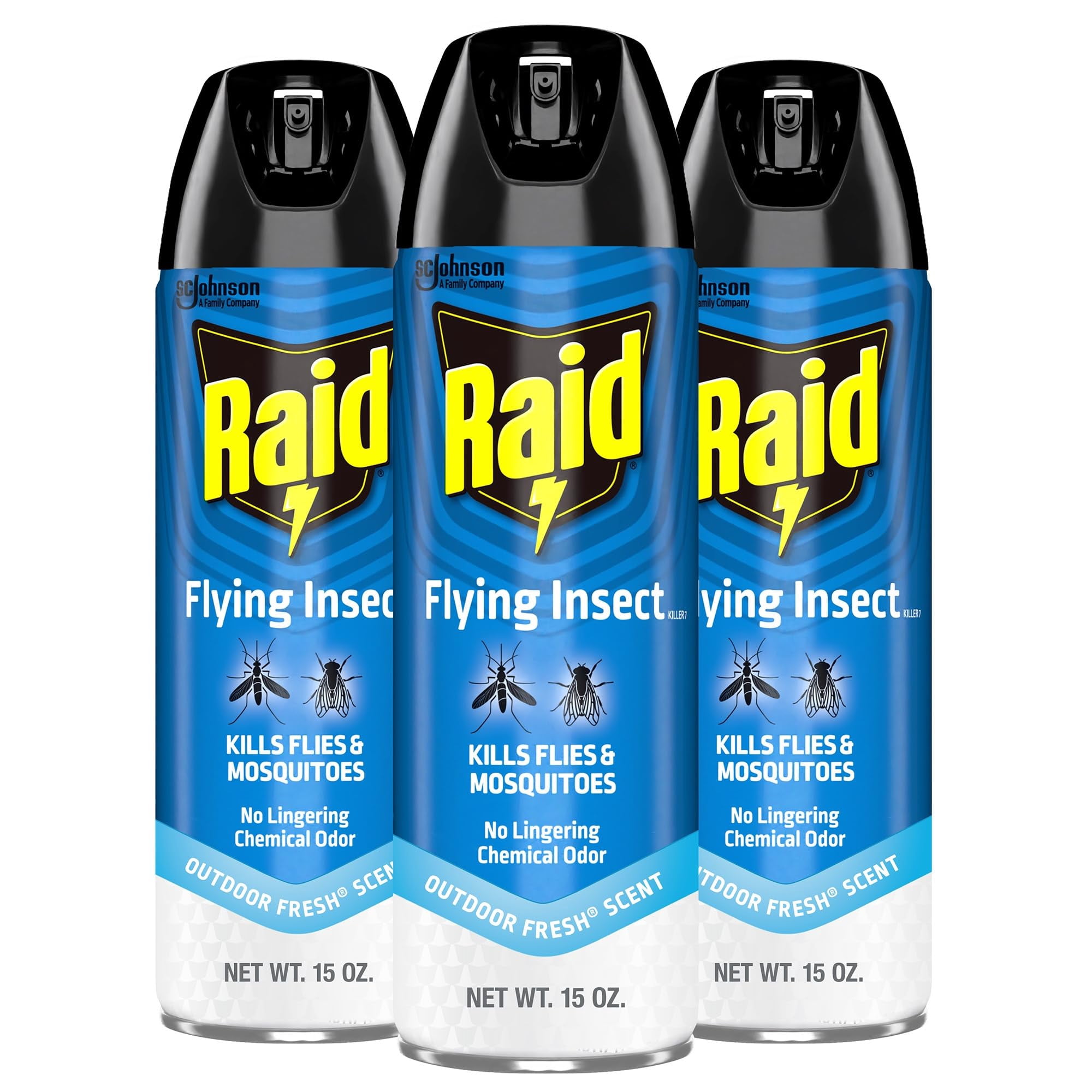 Raid Flying Insect Killer Mosquito and Fly Control No Lingering Chemical Odor Outdoor Fresh Scent 15 Ounce (Pack of 3)