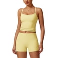 thumbnail image 2 of IBTOM CASTLE 2 Pieces Workout Sets for Women, Cross Back Tank Top Matching High Waist Biker Shorts, Gym Yoga Pilates Outfits S Yellow, 2 of 7