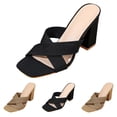 thumbnail image 2 of Heeled Sandals For Women Square Open Toe Heeled Mules Chunky Block Low Heel Slip Slides, 2 of 8