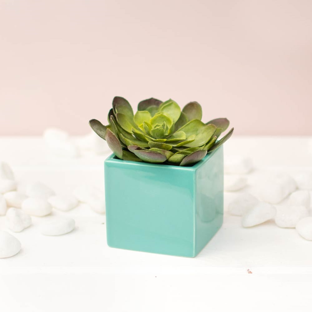 Vases Square Ceramic Vase Cube Flower Pot 3.25 inches Teal Blue