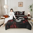 thumbnail image 4 of Homewish Gothic Skull 3-Piece Full Size Comforter Sets For Female Men Adults,Red Rose Bedding Comforter Set,Chic Flowers Lightweight Bedding Sets,Exotic Style Bedroom Decor,Reversible, 4 of 8