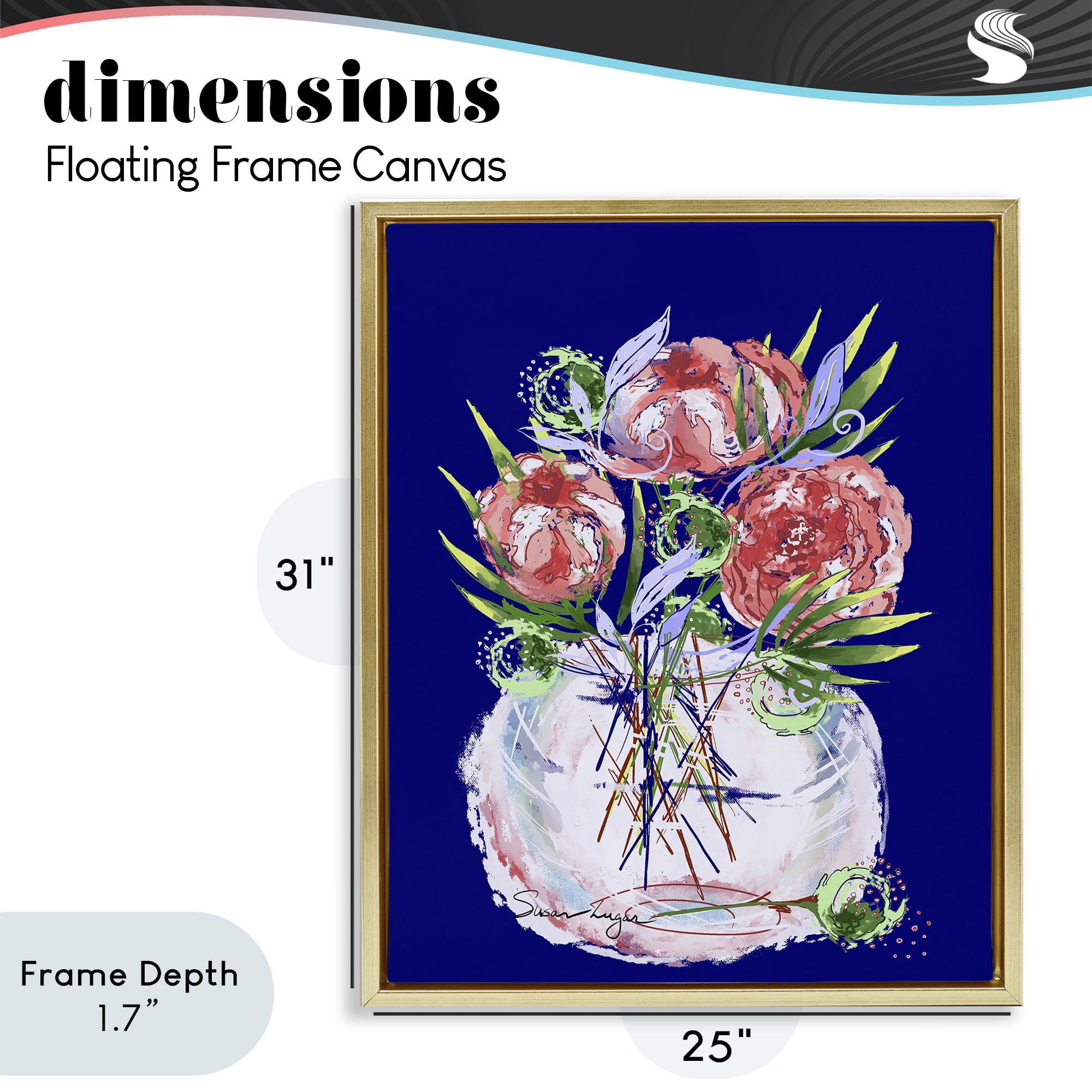 Stupell Industries Florals In Milk Glass Gold Framed Floater Canvas Wall Art, design by Susan Lugar
