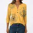 thumbnail image 2 of Xyxonk Womens Tops 3/4 Sleeve 2025 Floral Print Tees Dressy Casual V-Neck Button Tops Summer Trendy Shirt Orange S, 2 of 7