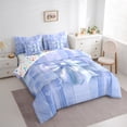 thumbnail image 3 of Manfei Teens Female Kawaii Bow Knot Twin Bedding Sets 7-Piece,Dreamy Princess Bedding Comforter Set Microfiber,Love Heart Print Stripes Breathable Sheet Sets,Lightweight Room Decor,Reversible, 3 of 8