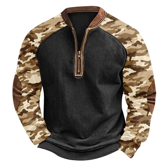 Men's Long Sleeve Camo Sweatshirt - Winter Neck Pullover Shirts for Men Plus Size