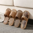 thumbnail image 4 of ADDHAT 1Par Pantuflas Tejidas De Rattan Para Uso Interior Y Resistente Color Marrón, 4 of 7