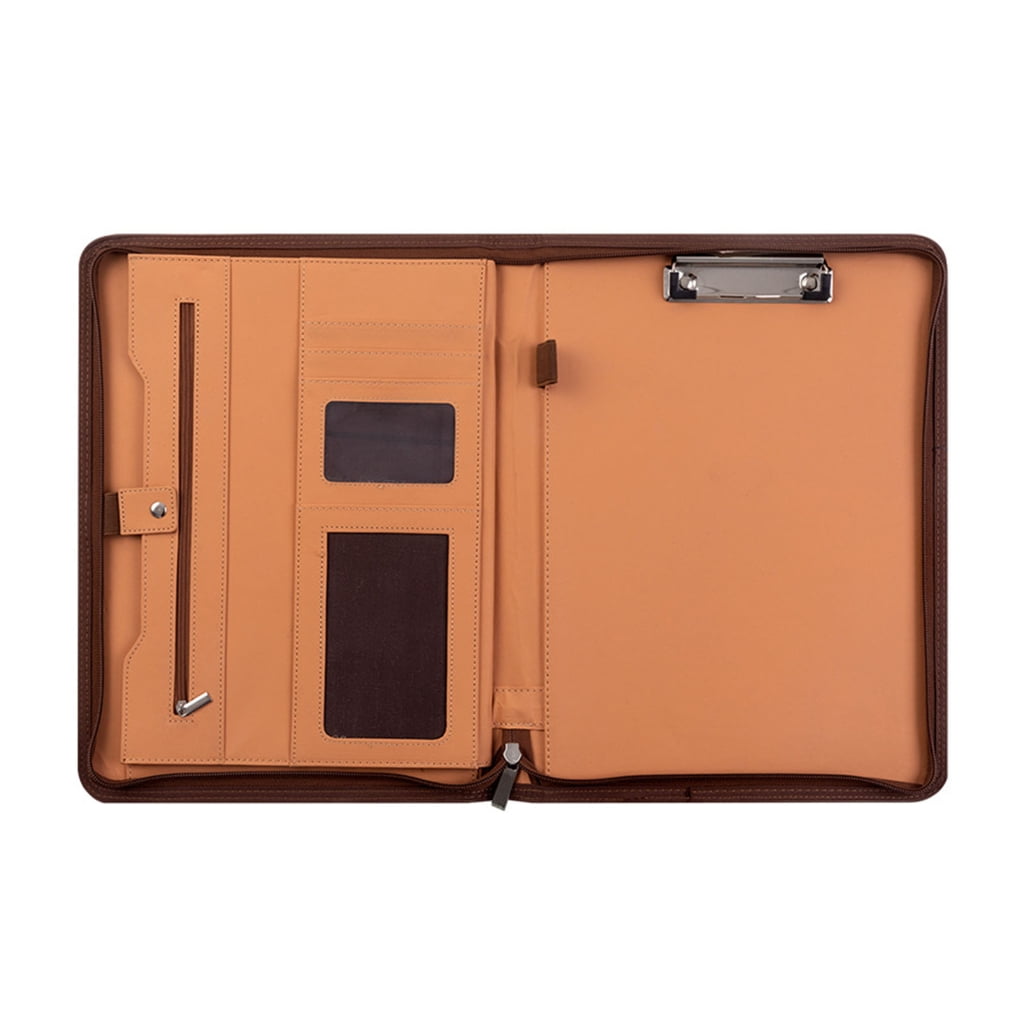 Leather Conference Folder with Clipboard Multiple Pocket Card Holder Pen Slot
