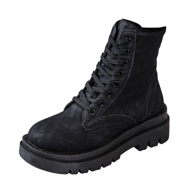 NECHOLOGY Botas Mujer Adulto Femenino Zapatos Botines mujer Botas de barril corto de tacón grueso con cordones de cuero de color sólido de estilo británico para mujer (Black, 7)