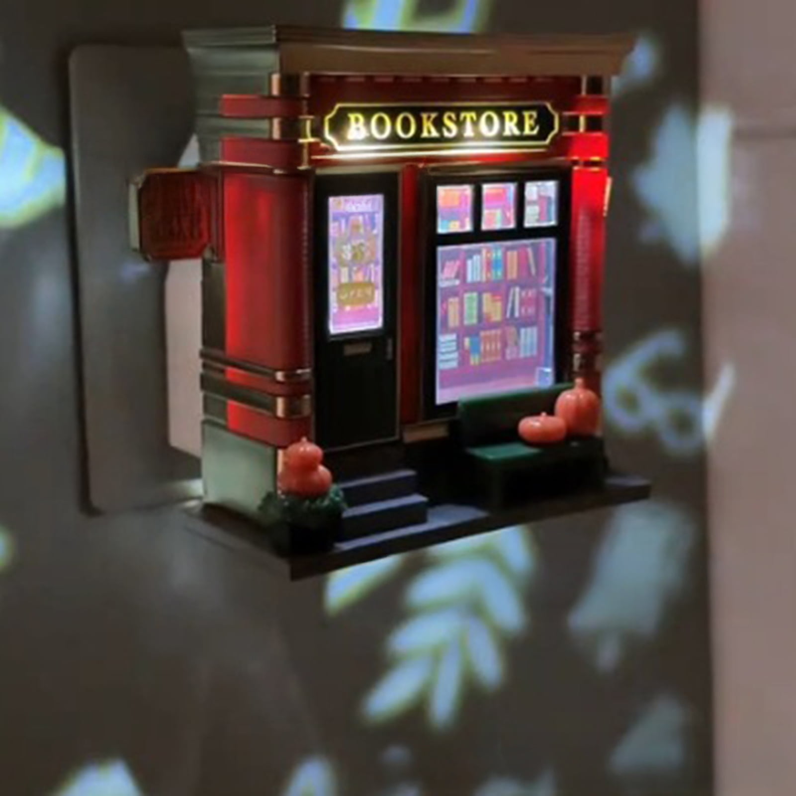 OIUR Bookstore Night Light Wall Projector Miniature Book Store LED Lamp Home Office Living Room Bedroom Wall Decoration Book Lovers Gift