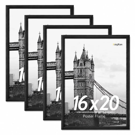FungYuan 16x20 Black Plastic Picture Frames Set of 4, Lightweight Poster Frames for Photos, Prints and Gallery Wall