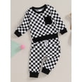thumbnail image 3 of Bslissey Toddler Baby Boys Pants Set Checkerboard Print Long Sleeve Sweatshirt + Drawstring Pants 2Pcs Casual Outfits 6M 12M 18M 24M 3T Infant Fall Daily Clothes, 3 of 9