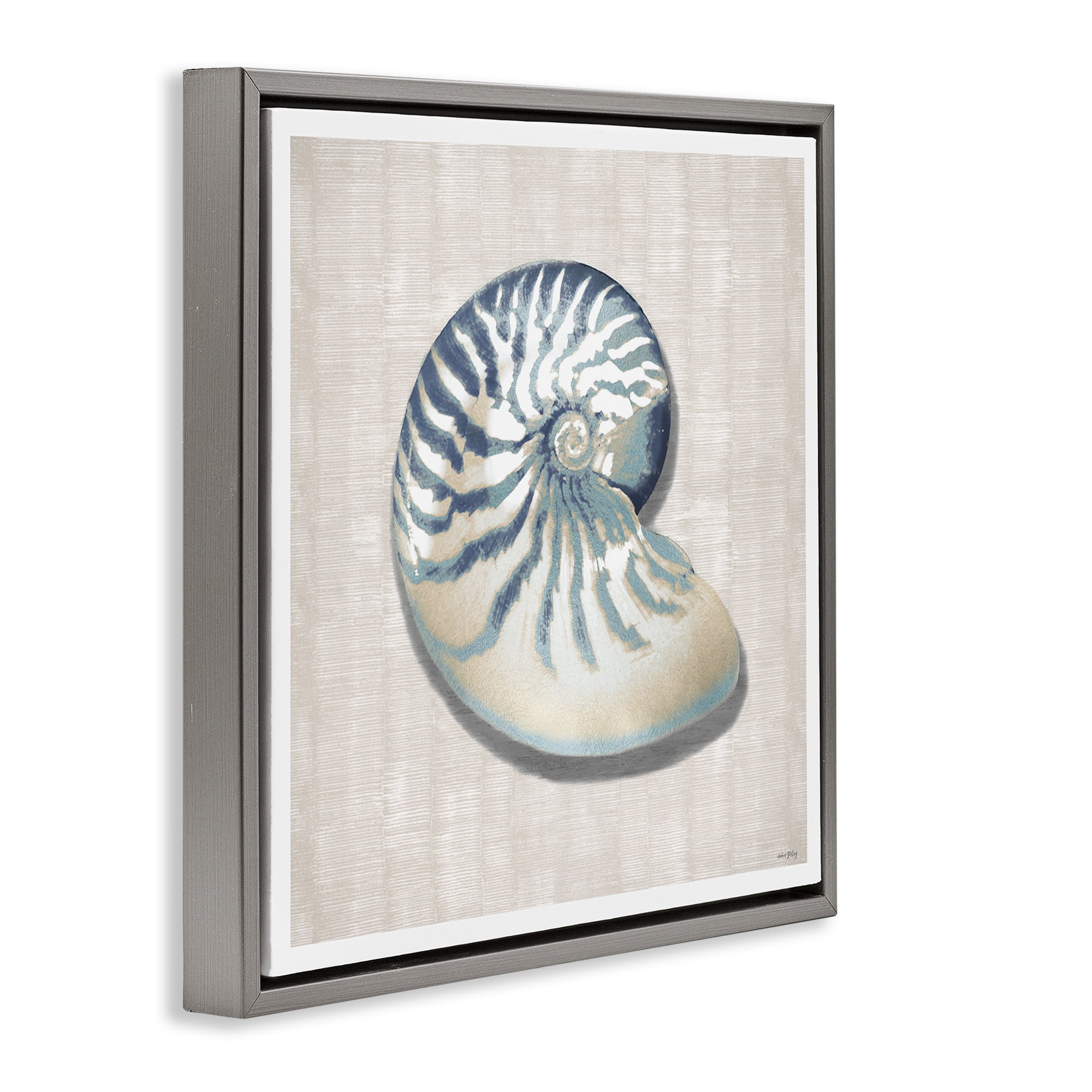 Stupell Industries Nautilus Shell in Misty Blue Gray Framed Floater Canvas Wall Art, design by Amber Sterling