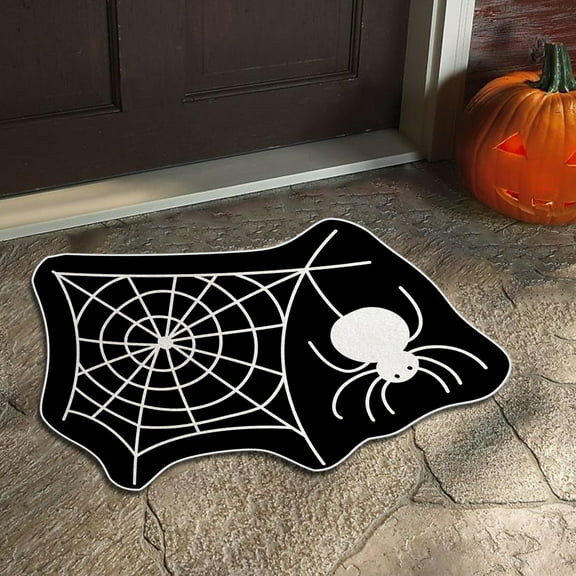 Halloween Alien Velvet Floor Mat Spooky Entry Rug, Non-Slip Water Absorbent Bath Mat Door Decor(Black)