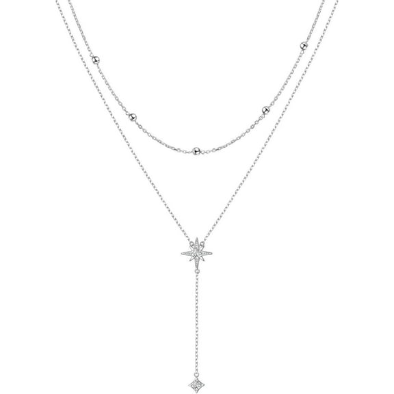 Leander 925 sterling Silver Cubic Zirconia Star/Snowflake/Teardrop Pendant Necklace for Women