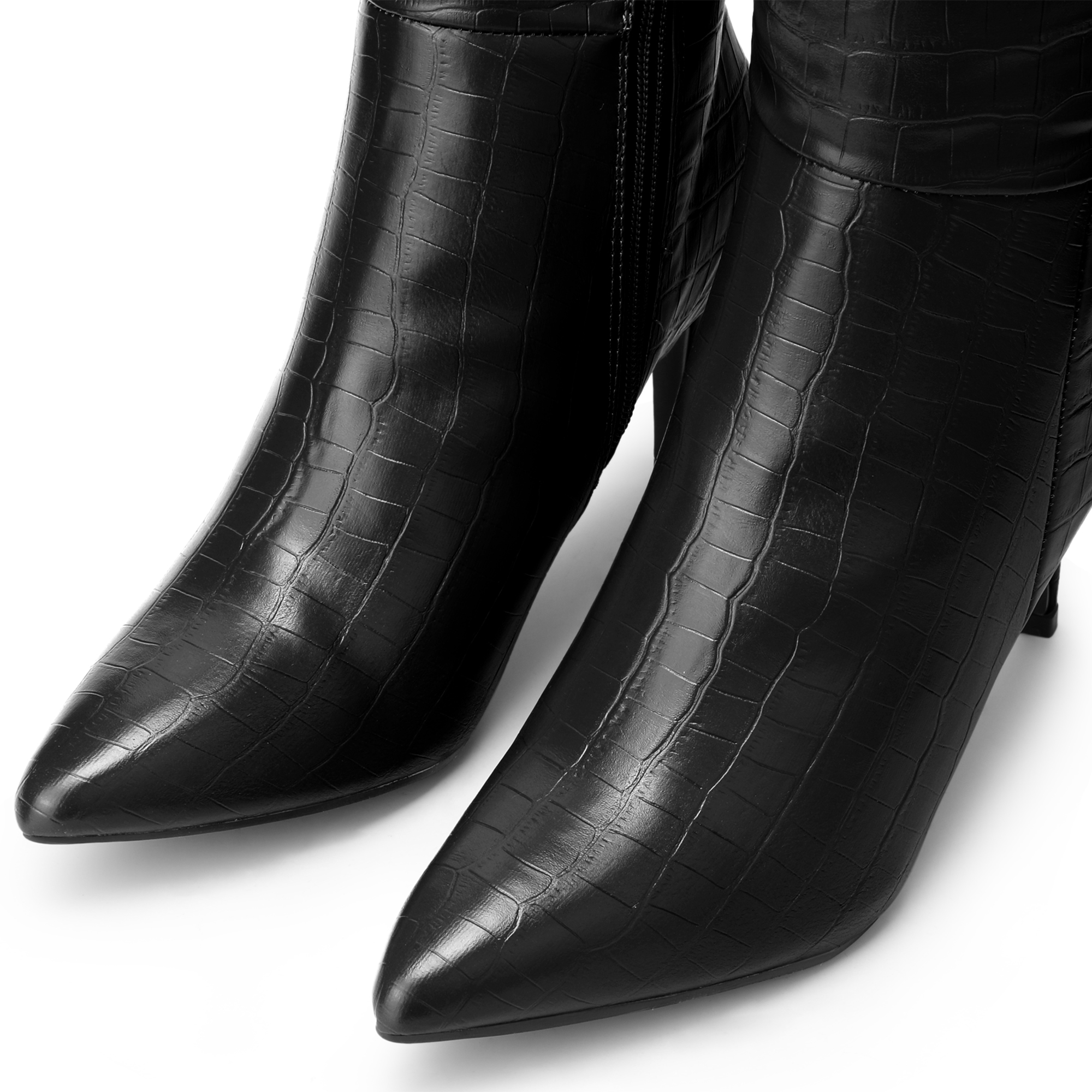 DARING DIVA Women's Stylish Stiletto Heels Knee High Boots with Pointed Toe Black 8