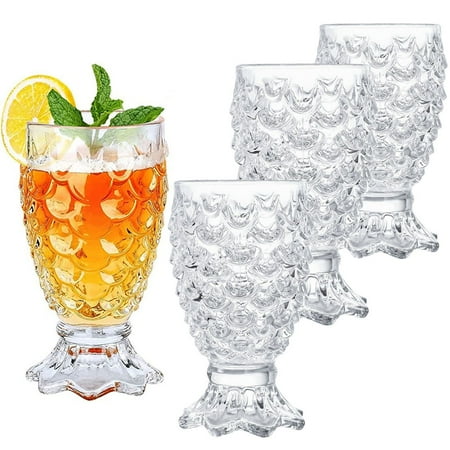 

Aosijia Juice Glasses Set of 4 Beverages Glass Cups 7 oz Unique TiKi Glasses Heavy Base Pineapple Cups Drinking Glasses for Home and Bar for Juice Water Milk Iced Tea Cocktails