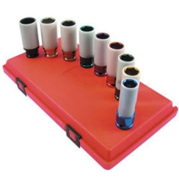 Sunex Tools 0.5 in. Drive Thin Wall SAE & Metric Wheel Protector Deep Impact Socket Set - 9 Piece