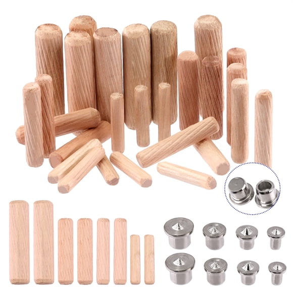 Glarks 508 Pcs 1/4 Pouces 5/16 Pouces 3/8 Pouces 1/2 Pouces Goupilles en Bois Embouts Biseautés Goupille Cannelée avec 6/8/10/12MM Goupille Creuse Solide Bouchons de Transfert Central Ensemble pour