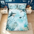 thumbnail image 4 of meiyoeat Watercolor Shark Bed Sheets for Men Boys, Undersea Coral Animal Full Size Sheets, Teal, 4pcs, 1 Flat Sheet, 1 Fitted Sheet and 2 Pillowcases, 4 of 5