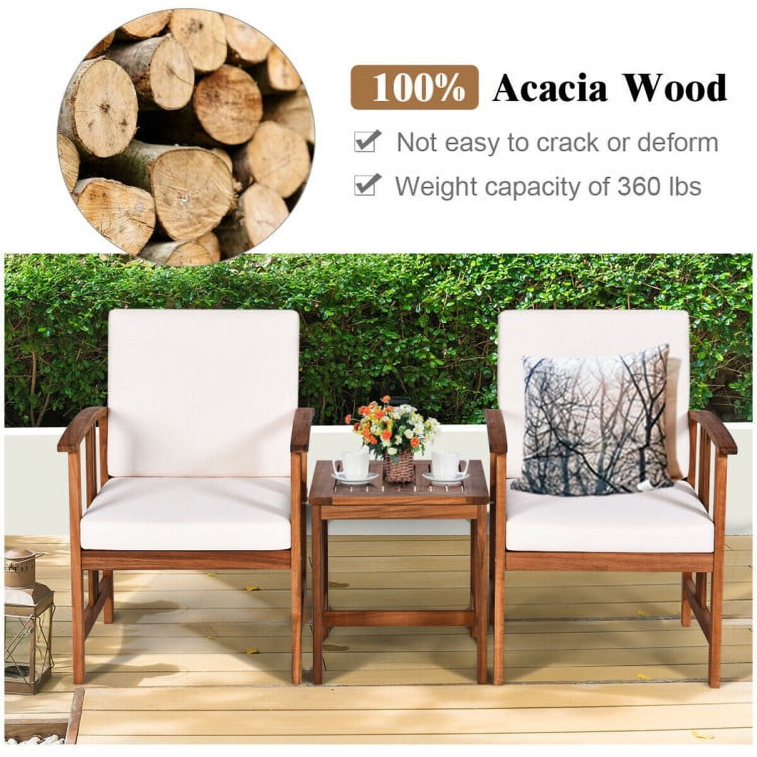 Aimee Lii 4 Pieces Solid Wood Outdoor Patio Sofa Furniture Set, Wooden Patio Furniture Set, White Aimee Lii 4 Pieces Solid Wood Outdoor Patio Sofa Furniture Set, Wooden Patio Furniture Set, White