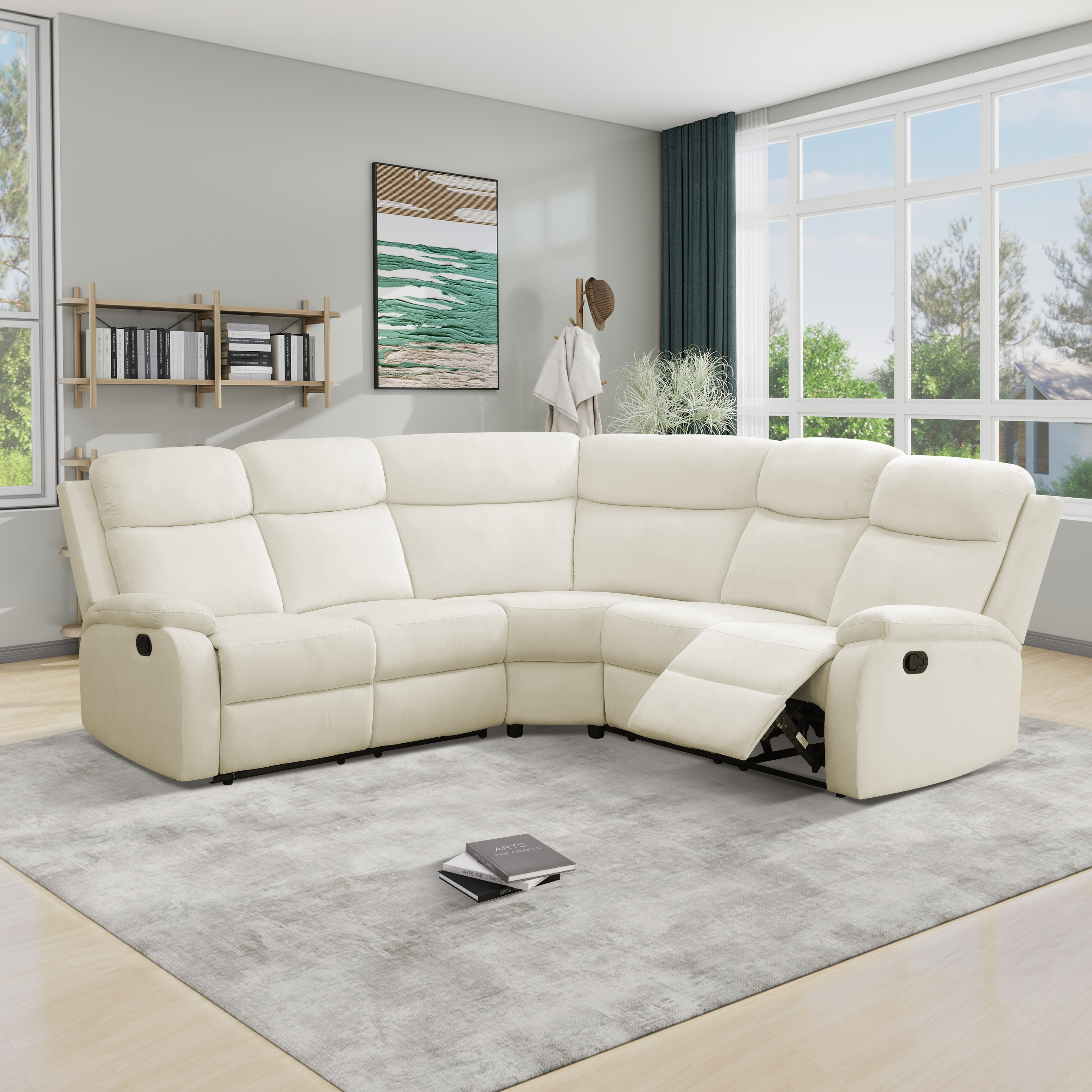 MAYEERTY 5-Seater Recliner Sectional Sofa Set, Recliner with Lint-Free Fabric & 110-115° Reclining, for Living Room & Family Lounge