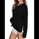 thumbnail image 2 of Sudadera Holgada Informal de Larga con Cuello en V para Mujer Negro S, 2 of 8