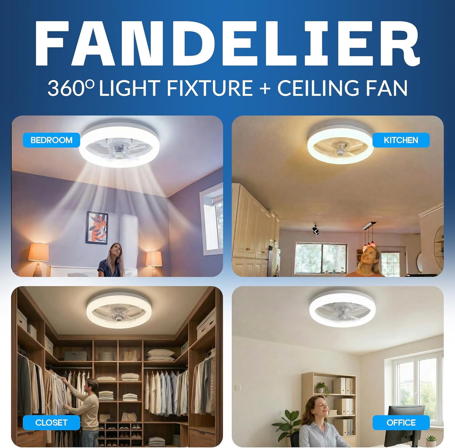 CannonX 14” Low Profile Ceiling Fans with Lights and Remote, Modern Fandelier Ceiling Fan with Light, 6 Speeds, 3 Lighting Modes 3500K-5500K, Flush Mount for Bedroom, LED 2200 Lumens, ETL Certified