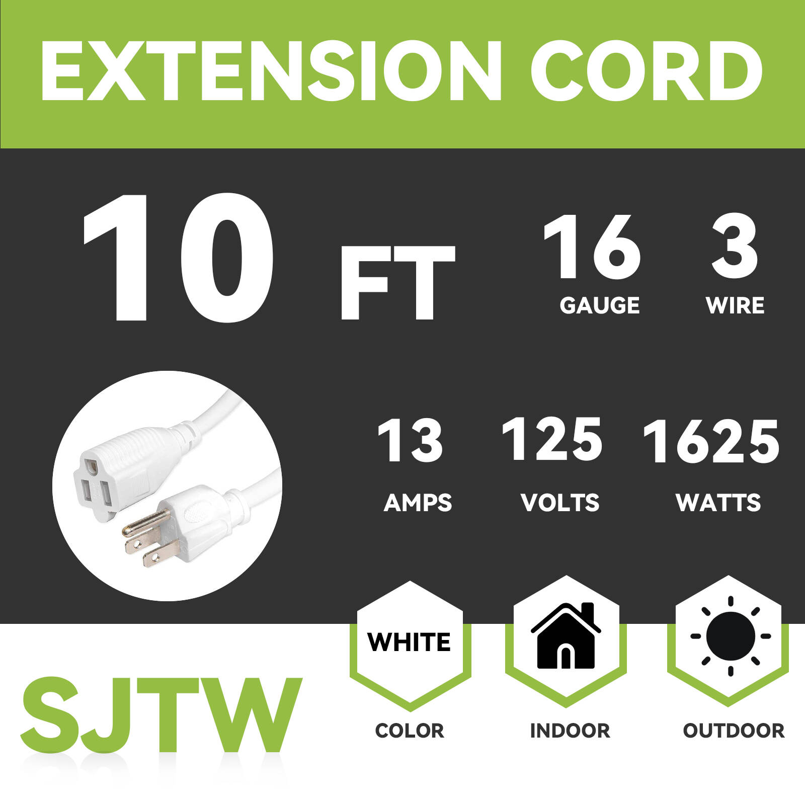 EP 10 Ft 16/3 SJTW White Outdoor/Indoor Extension Cord photo 2